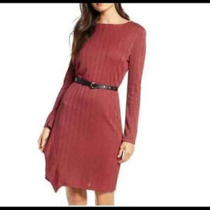Sam Edelman Shimmer Long Sleeve‎ Sheath Midi Dress Red Size 6